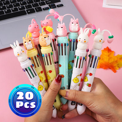 20PcsLot Cute Pendant 10 Color Ballpoint Pen Kawaii Bunny Pig Hamster Totoro Multicolor Pen School Office Stationery Kids Gift