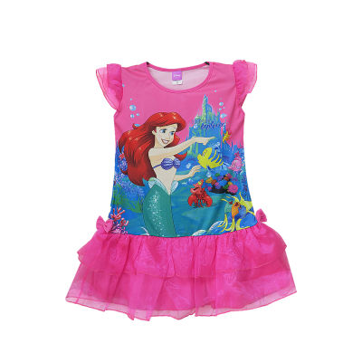 ชุดเดรสเด็กผู้หญิง(ุ5-10ขวบ) ลายลิขสิทธิ์แท้ ลายเจ้าหญิง นางเงือก Mermaid Ariel (Disney Princess) ชุดเด็กหญิง ชุดกระโปรงเด็ก ชุดเจ้าหญิง ชุดผ้ามัน
