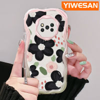 "YIWESAN เคสสำหรับ Xiaomi Poco X3 NFC Poco X3 Pro Poco X3 GT Poco X4 NFC X4 GT M3 F4น้ำมันเคสภาพวาดดอกไม้สีดำที่สวยงามลวดลายเนื้อครีมคลื่นขอบนุ่มเคสโทรศัพท์โปร่งใสกันกระแทกเคสซิลิโคนใส"