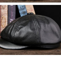 BUTTERMERE Genuine Leather Newsboy Cap Men Real Leather Winter Hat Black Brown Vintage Brand Octagonal Cap For Men Flat Cap