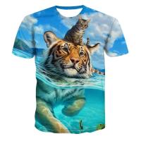 （Can Customizable）Unisex T Shirt 3D The King of Beasts Tiger Print Summer Popular Oversize O-neck Short Sleeve Harajuku Tops（Adult and Childrens Sizes）