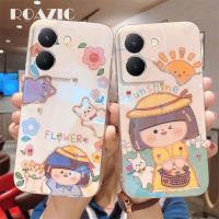 ROAZIC สำหรับ VIVO Y36 5G เคสโทรศัพท์พลอยเทียมสีฟ้าสวยดอกไม้น่ารักแสงแดดยางฝาหลังกันการตกปลอกอ่อน