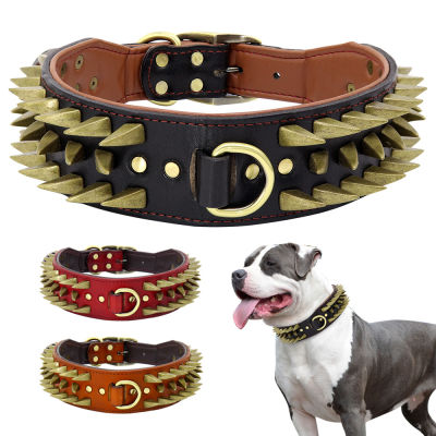 Luxurious Leather Dog Collar Fashion Spike Studded Dog Collar Adjustable Training Collars For Medium Large Dogs Supplies