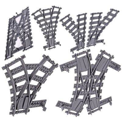 City Trains Left and Right Points Flexible Switch Railway Crossing Tracks Rails Forked Straight Curved Building Block Bricks Toy