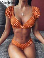 hotx 【cw】 New Dots V Neck Mid Waist Female Swimsuit Swimwear Two-pieces set Bather Bathing Swim V1909