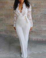 Women y Elegant Overalls Rompers Patchwork Jumpsuit Female Long Sleeve Lace Overall Trousers Party Playsuit