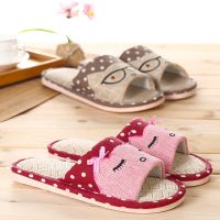 【cw】 shoes women quality flax slippers 2022 New style home linen Striped slip summer cartoon floor