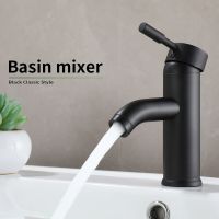 Black Minimalist Style Bathroom Faucet Hot Cold Water Sink Mixer Tap Stainless Steel Basin Faucets