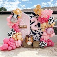 175pcs/set Farm Theme Party Decoration Pink Balloon Garland Arch Kit Cow Animal Balloons Birthday Baby Shower Party Backdrop Balloons