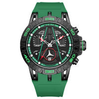 MEGIR Men Chronograph นาฬิกาควอตซ์ Auto วันที่กันน้ำแบรนด์หรูกีฬาชายนาฬิกาซิลิโคนสีเขียวนาฬิกาข้อมือทหาร