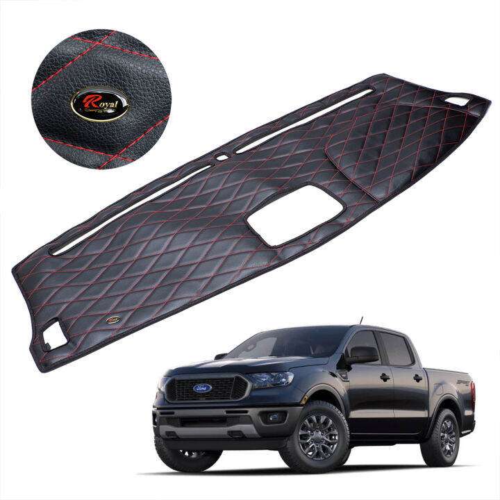 พรมคอนโซนหน้า พรมหน้ารถ แบบหนัง ด้ายแดง สีดำ สำหรับ Ford Ranger XLT XL+ ...