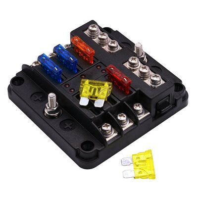 4X 6-Way Waterproof Fuse Block,with LED Indicator 12 Circuits with Negative Marine Fuse Box for Dc 12/24V Car RV Truck