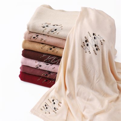 【YF】 Rhinestones Jersey Hijabs for Woman Plain Premium Headscarf Scarves Muslim Women Hijab Turban Clothing 170x70cm