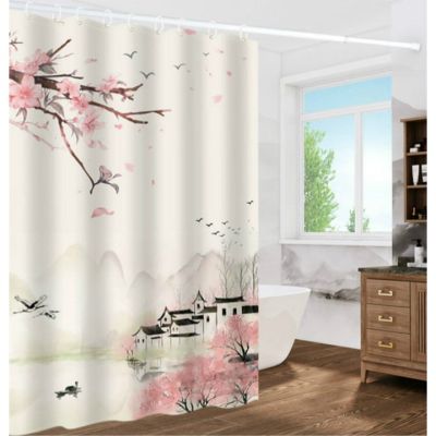 Landscape printing bathroom Polyester thickened waterproof mildew-proof shower curtain