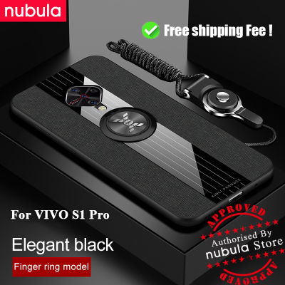 Nebula สำหรับ VIVO S1 Pro (6.38นิ้ว) ปลอกทอผ้าไมโครไฟเบอร์หนังเหงื่อ VIVO S1 Pro ที่ปิดหลังโทรศัพท์มือถือกับเชือกผู้ถือสำหรับ VIVO S1 Pro