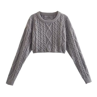 ZARAˉ ZA UR Womens Foreign Trade 2022 Autumn And Winter European And American Style Diamond Plaid Knitted Short Long-Sleeved Knitted Womens Sweater