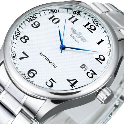 WINNER Watch Men Automatic Mechanical Mens Watches Top Brand Luxuxry Silver Stainless Steel Calendar Business Relógio Masculino