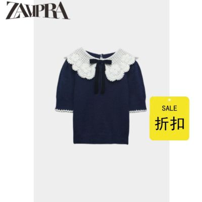 ZARAˉ ZA VIP RA Spring New Womens Bow Sweater Short-Sleeved Small Round Lapel Sweater 9598014 401