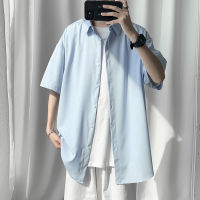 Streetwear Shirt Men Solid Cotton Plus Size Short Sleeve Shirts Loose Summer Fashion Casual Korean Shirt Mens Tops Clothes 2021