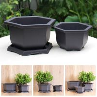 【CC】 Floor Pots Plastic Pot Large Hexagonal Outdoor Garden Flowerpot With Tray Supplies