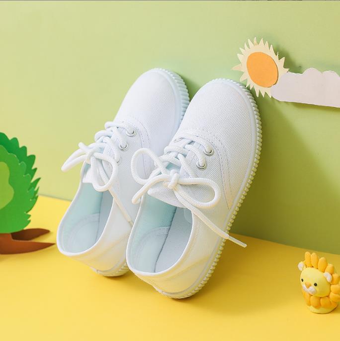 รองเท้านักเรียนรองเท้าเด็กรองเท้าสีขาวขนาดเล็ก-รองเท้าผ้าใบสำหรับเด็กที่มาพร้อมกับรองพื้นยางอ่อน