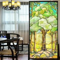 Privacy Windows Film Decorative Tree of life Stained Glass Window Stickers No Glue Static Cling Frosted Window cling