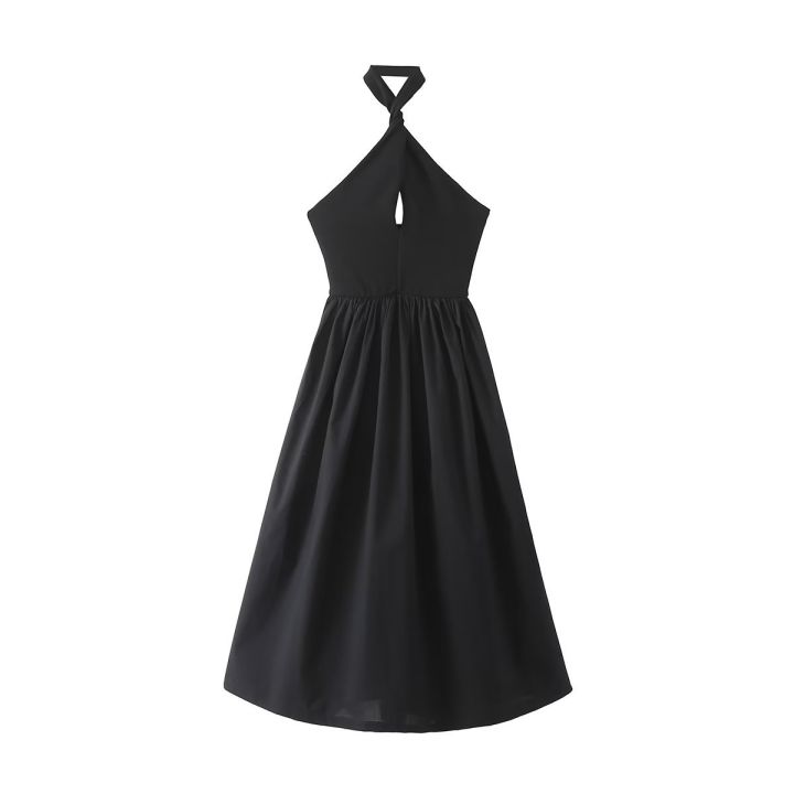 za-เสื้อผ้าของผู้หญิง2022ใหม่สีดำกลวงคอปกเสื้อชุดเดรสเข้ารูปเย็บ4174-813-4174813