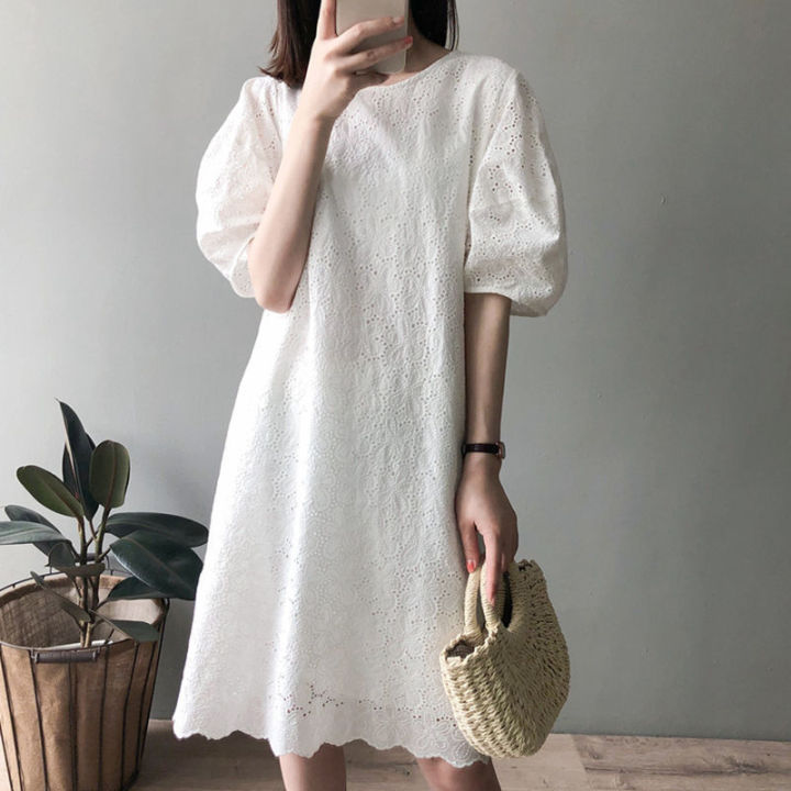 Váy Cotton Thời Trang Hàn Quốc Tay Ngắn Có Tay Phồng Rỗng Chân Váy ...