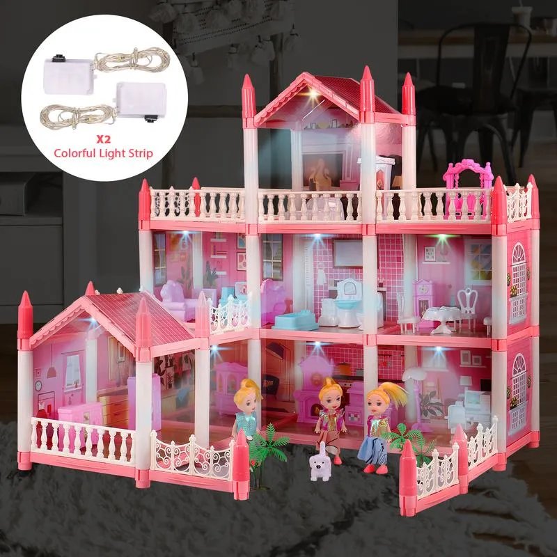 Doll House Set for Girls, Princess House Toys with Doll Furniture and 11  Rooms,Pretend Play Dreamhouse DIY Dollhouse with Light Strip for Kids