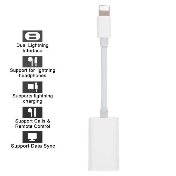 2 in 1 Dual Lightning Cable Headphone Aux Audio Charge Splitters Data