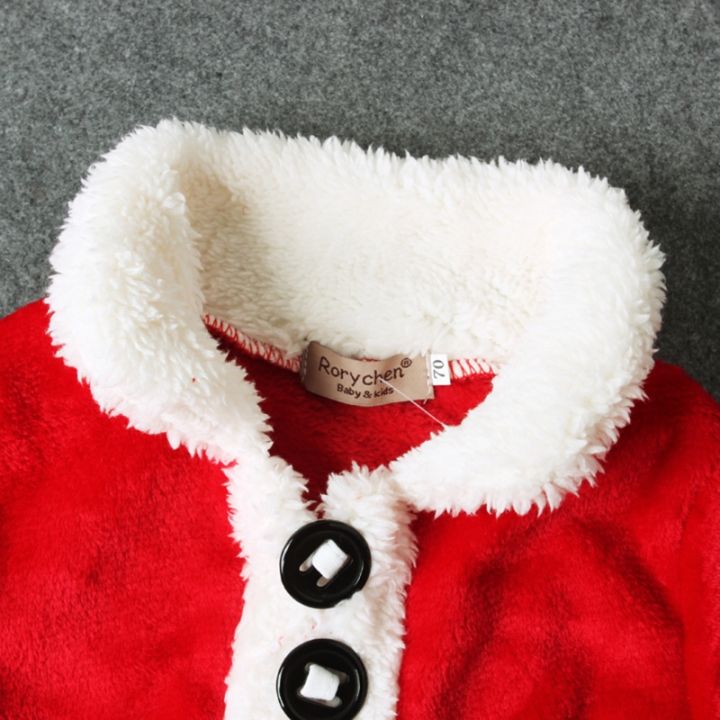 เครื่องแต่งกายเด็กซานตาคลอส4ชิ้นเสื้อขนแกะกางเกงหมวกรองเท้าชุดเสื้อผ้าคริสต์มาส