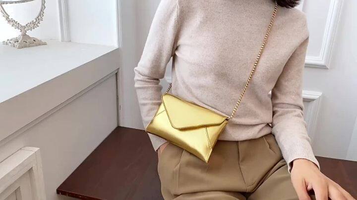 Envelope Crossbody Bag in Golden Leather