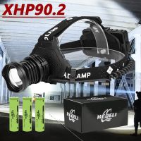 ไฟฉายคาดศีรษะ LED XHP90.2 300000 LM XHP90พลังงานสูง USB ไฟฉายคาดศีรษะ18650ชาร์จได้ XHP70หลอดไฟหน้า XHP50ไฟหน้าซูมแอลอีดี