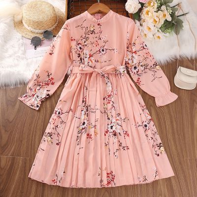 Kids Floral Print Princess Dress for Girls Autumn 2022 New Child Casual Long Sleeve Back Zipper A-line Dress Children Clothing