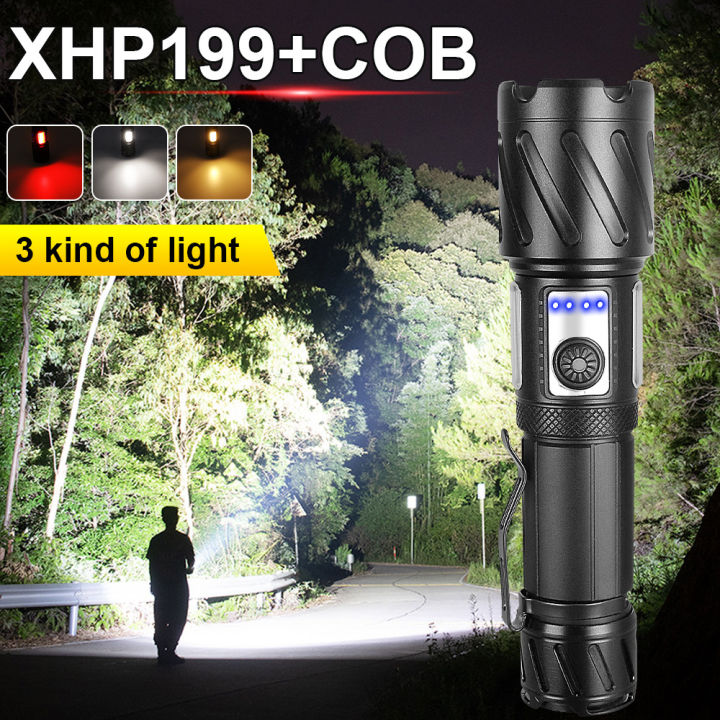 ไฟฉายแรงสูง-ไฟฉาย-xhp199-3cob-อลูมิเนียมอัลลอยด์-led-flashlight-with-1-18650-battery-6-modes-100w-16-core-super-most-powerful-flashlight-ไฟฉายชาร์จได-ไฟฉายเดินป่า