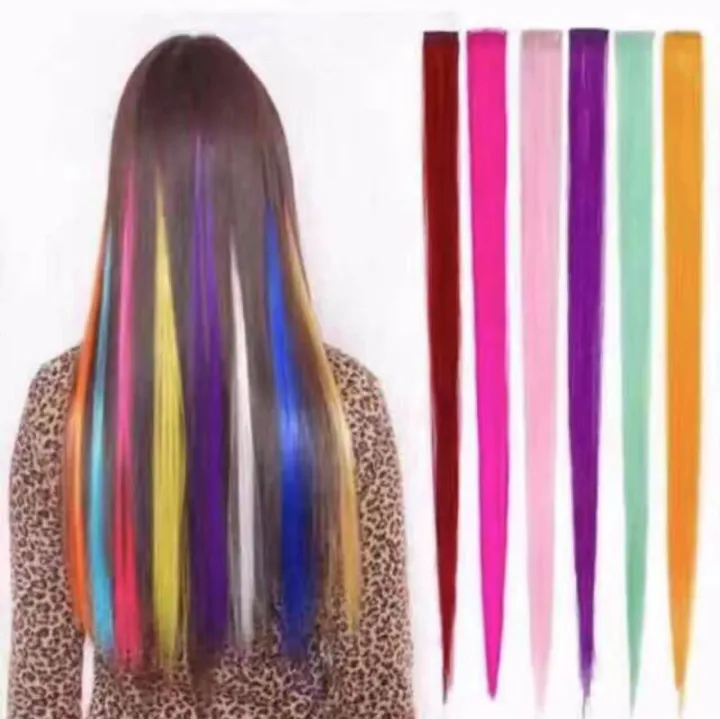 JNY PINK Hair extensions clip in highlight rainbow hair streak synthetic  hair | Lazada PH