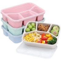 ❅✿ Newest Lunch Box 4 Grid Wheat Straw Dinnerware Leak-Proof Food Storage Container Children Kids School Office Microwave Bento Box