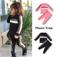 Thorn Tree 2 ชิ้นเด็กสาวเสื้อผ้าชุดเสือดาวแขนยาวเสื้อยืด + กางเกงขายาวเอวสูงชุดสูท