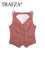 【HOT】℗♂ TRAFZA Female And Waistcoat V-Neck Sleeveless Pockets Breasted Vests Woman 2023