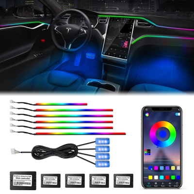 18IN1 Neon Car Interior Ambient Lights APP DIY Control Acrylic Strip Light Guide Fiber Optic RGB Auto Decoration Atmosphere Lamp