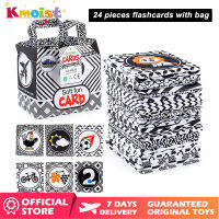 Kmoist ชุดบัตรตัวอักษรอัจฉริยะสำหรับเด็กทารก24ชิ้นของเล่นการศึกษาปฐมวัยหนังสือสีดำและผ้าขาวแบบพกพา