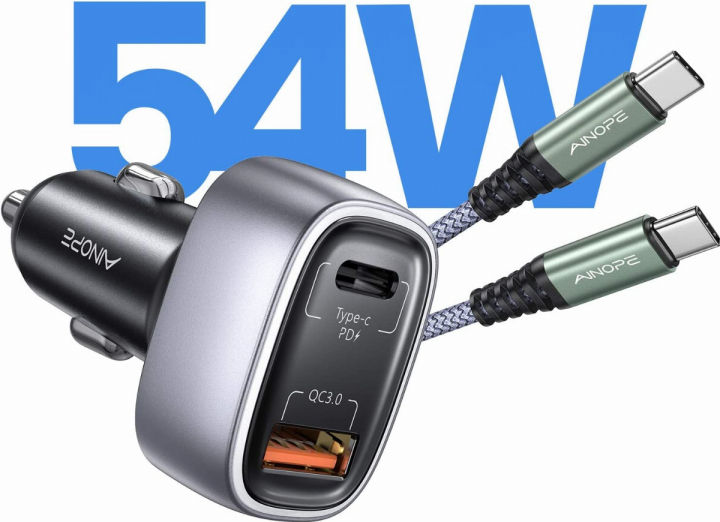USB C Fast Car Charger, Car Fast Charger 54W PD&QC 3.0 Dual Port