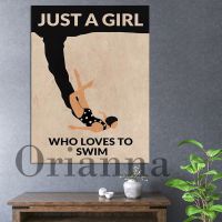 Just A Girl Who Loves To Swim Green Poster Wall Art Print Decor Vintage Canvas Painting