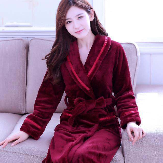 xiaoli-clothing-ผู้หญิงฤดูหนาว-warm-flannel-kimono-robe-ชุดนอนหญิงพิมพ์ดอกไม้-nightdress-dressing-gown-สวมใส่เสื้อคลุมอาบน้ำโรงแรม