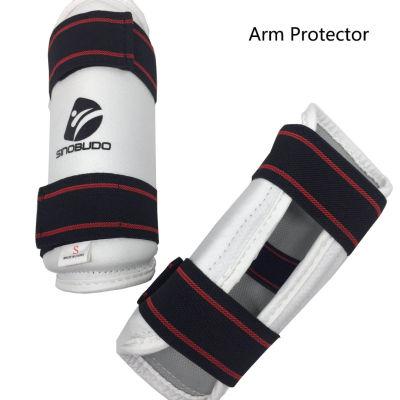SINOBUDO สีขาว Pu ศิลปะการต่อสู้เทควันโดอุปกรณ์ป้องกันแขนยามเกียร์คิกบ็อกซิ่ง Sanda คาราเต้แขนป้องกันผู้ใหญ่เด็ก