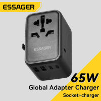 Essager 65W GaN Universal Travel Adapter พร้อมพอร์ต USB 2พอร์ต3 Type C Fast Charging Power Adapter Euukusaaus Plug Travel Charger