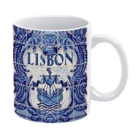 【✔In stock】 JICOC Lisbon Lisboa Azulejo Azulejos แก้วถ้วยสีขาวถ้วยชายามบ่ายแก้วกาแฟแก้วเซรามิค330มล. สำหรับกาแฟ