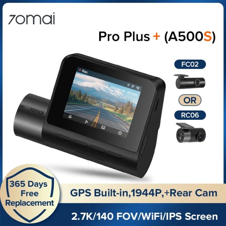 70mai True 2.7K 1944P Ultra Full HD Dash Cam A500S, Front and Rear,  Built-in WiFi GPS Smart Dash Camera for Cars, ADAS, Sony IMX335, 2'' IPS  LCD