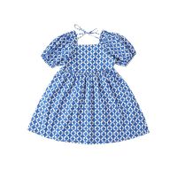 Family Matching Clothes Summer Girls Blue Plaid Set Woman Puff Sleeve Dress Toddler Girl Cotton Clothes Mother Daughter Look