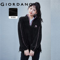 Giordano ผู้หญิง สีตัดกัน งานปักกระต่ายเท็ดดี้ เสื้อกันหนาวคอกลมสูงครึ่งตัวหลวม ผ้าลูกฟูกย้อนยุค ผ้า ลูกฟูก เสื้อ Free Shipping 18322905